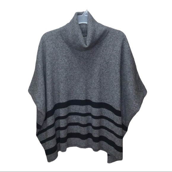 Tahari Sweaters - TAHARI GRAY & BLACK STRIP WOOL & YAK PONCHO